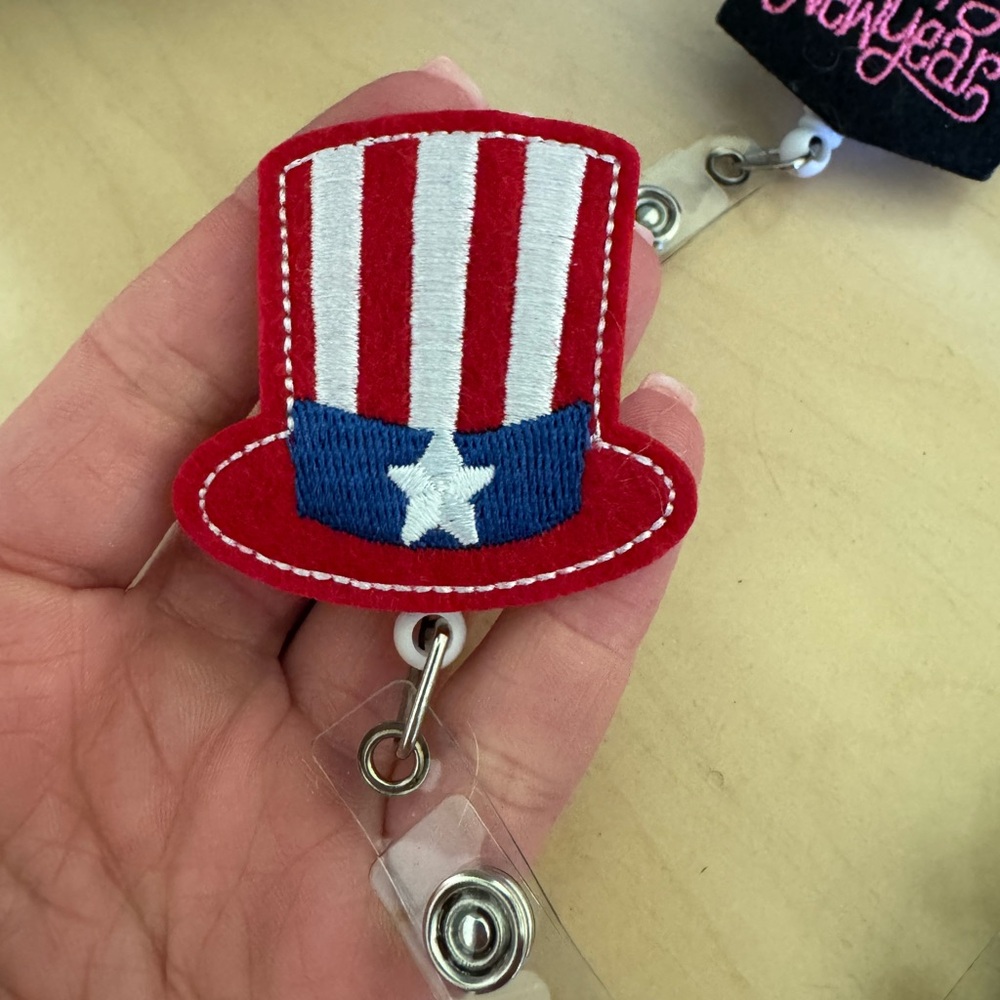 Patriotic Red, White & Blue Kids Hat Badge Reel